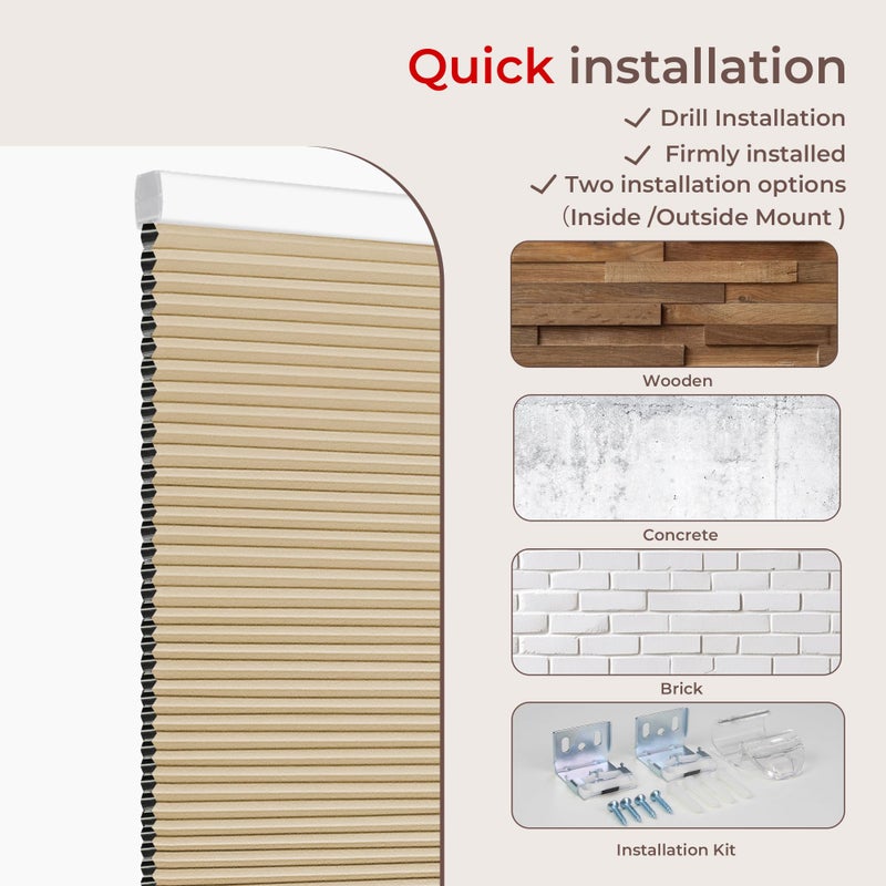 Allesin Cellular Shades Cordless Blackout Honeycomb Blinds for Indoor Windows, Thermal Insulated Window Shades Noise Reduction, Easy to Install, Perfect for Bedroom/Living Room, Beige 27" W x 64" H - Image 5